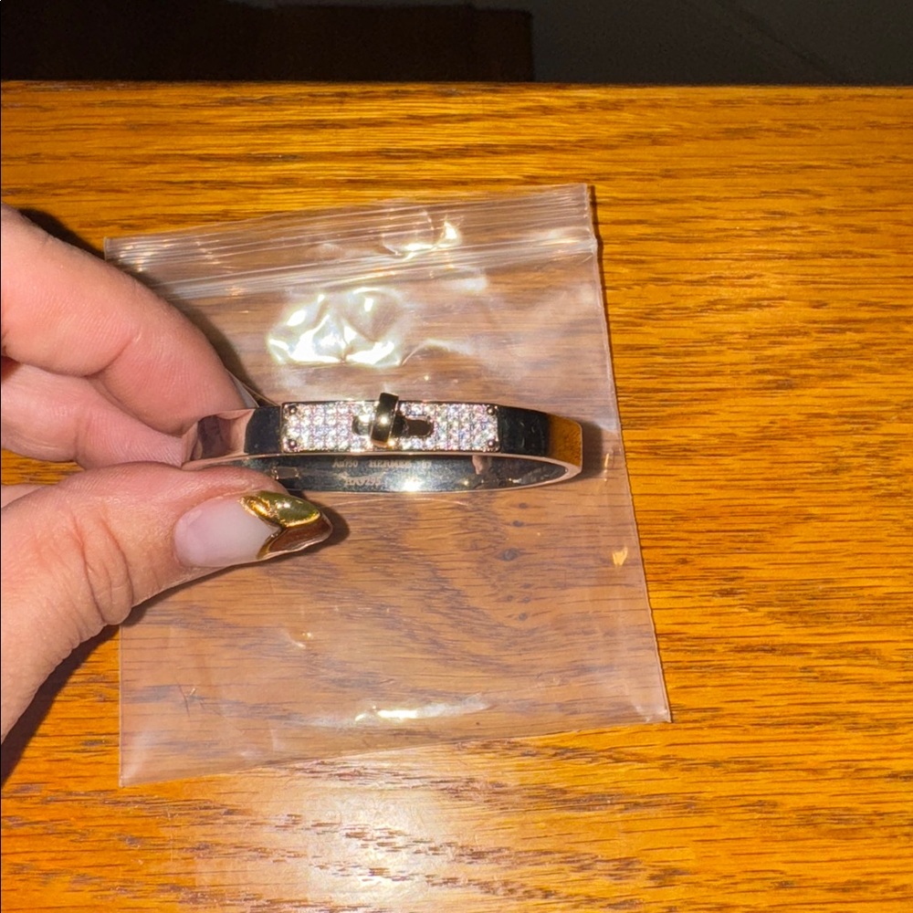 Silver Bangle with Crystal Accents